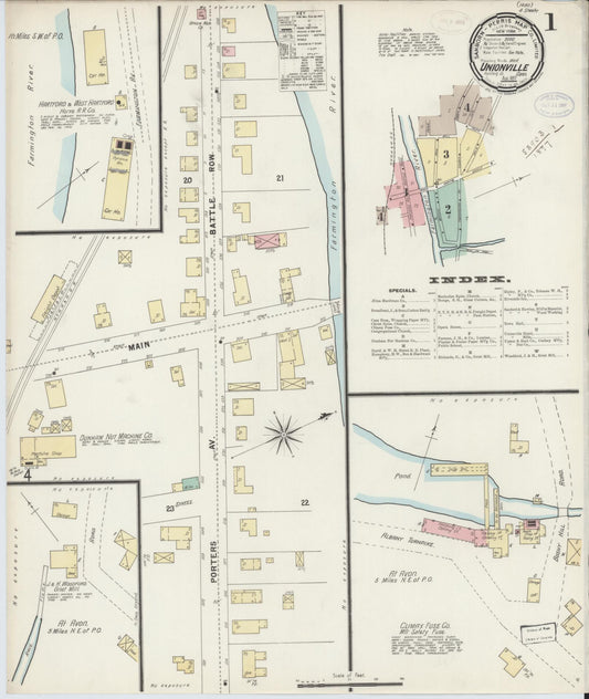 Sanborn Fire Insurance Map from Unionville, Hartford County, Connecticut (1897), Sheet #0001 - Complete Map Set gallery image, historic Sanborn map, vintage wall art, Connecticut Connecticut