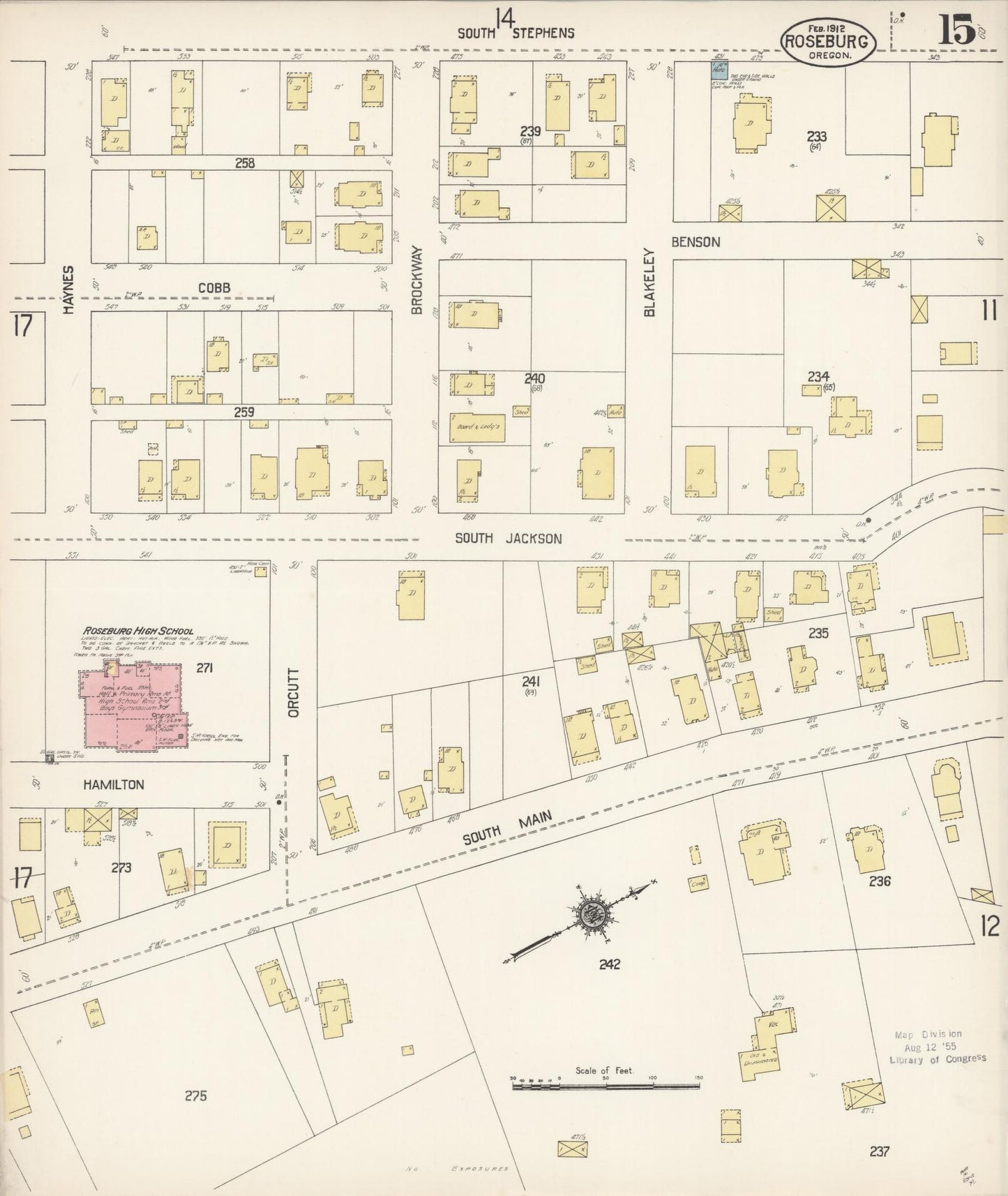Sanborn Fire Insurance Map from Roseburg, Douglas County, Oregon (1912), Sheet #0015 - Historic Sanborn Fire Insurance Map Print, vintage old map wall art, antique decor, genealogy gift, Oregon Oregon map