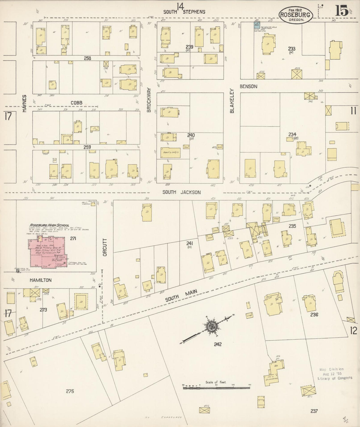 Sanborn Fire Insurance Map from Roseburg, Douglas County, Oregon (1912), Sheet #0015 - Historic Sanborn Fire Insurance Map Print, vintage old map wall art, antique decor, genealogy gift, Oregon Oregon map