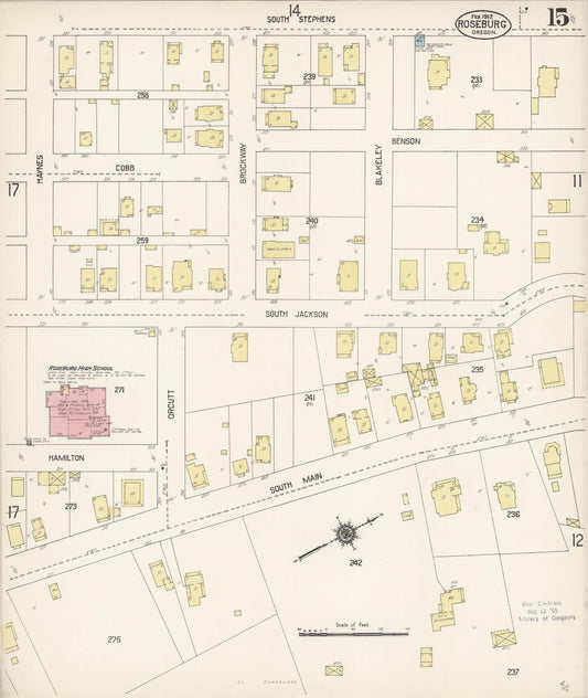 Sanborn Fire Insurance Map from Roseburg, Douglas County, Oregon (1912), Sheet #0015 - Historic Sanborn Fire Insurance Map Print, vintage old map wall art, antique decor, genealogy gift, Oregon Oregon map