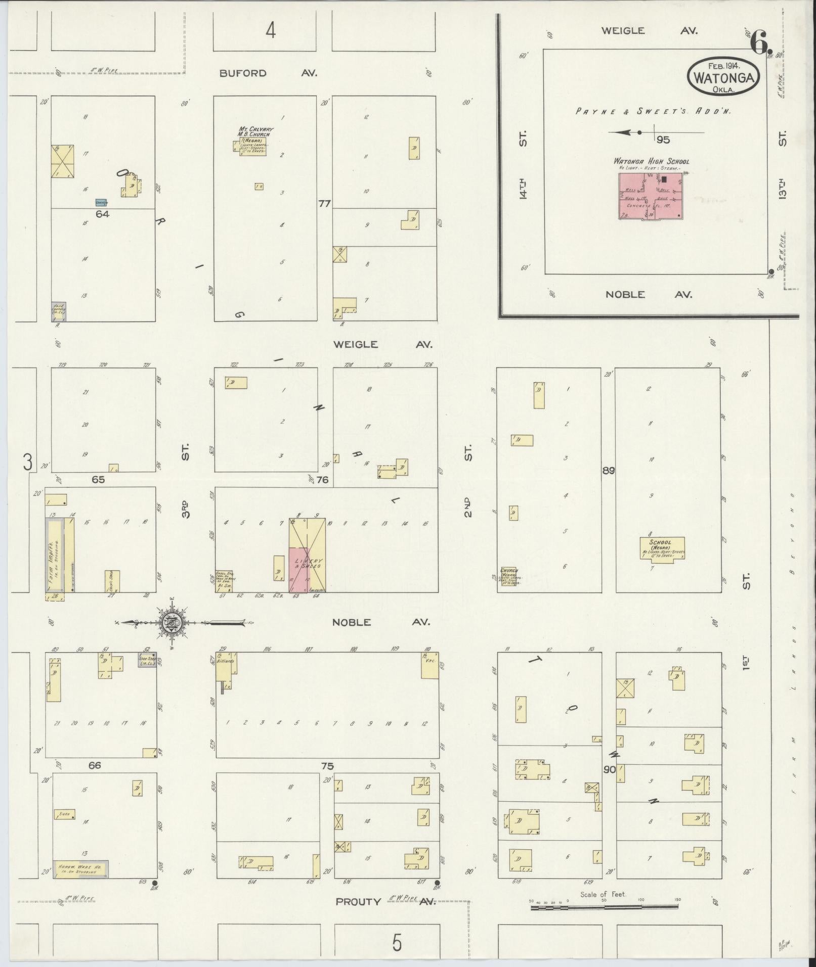 Sanborn Fire Insurance Map from Watonga, Blaine County, Oklahoma (1914), Sheet #0006 - Complete Map Set gallery image, historic Sanborn map, vintage wall art, Oklahoma Oklahoma