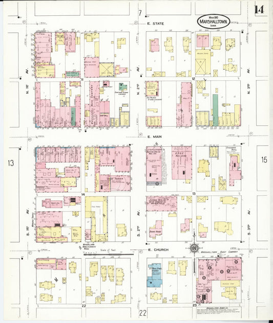 Sanborn Fire Insurance Map from Marshalltown, Marshall County, Iowa (1910), Sheet #0014 - Historic Sanborn Fire Insurance Map Print, vintage old map wall art