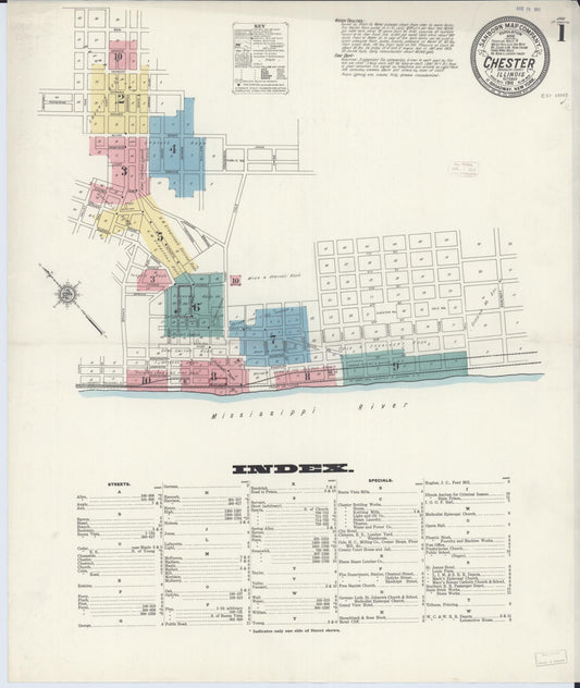 Sanborn Fire Insurance Map from Chester, Randolph County, Illinois (1911), Sheet #0001 - Historic Sanborn Fire Insurance Map Print, vintage old map wall art, antique decor, genealogy gift, Illinois Illinois map