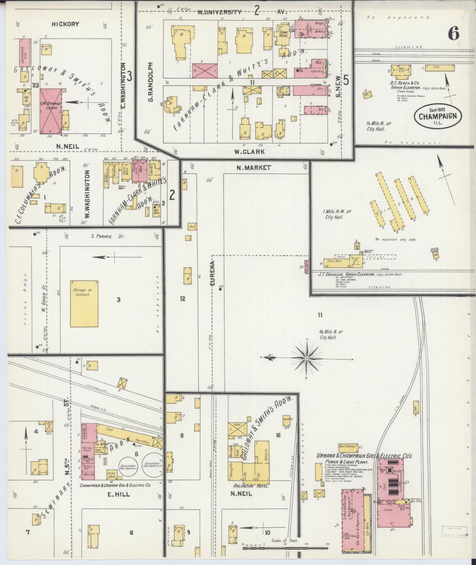 Sanborn Fire Insurance Map from Champaign, Champaign County, Illinois (1902), Sheet #0006 - Historic Sanborn Fire Insurance Map Print, vintage old map wall art, antique decor, genealogy gift, Illinois Illinois map