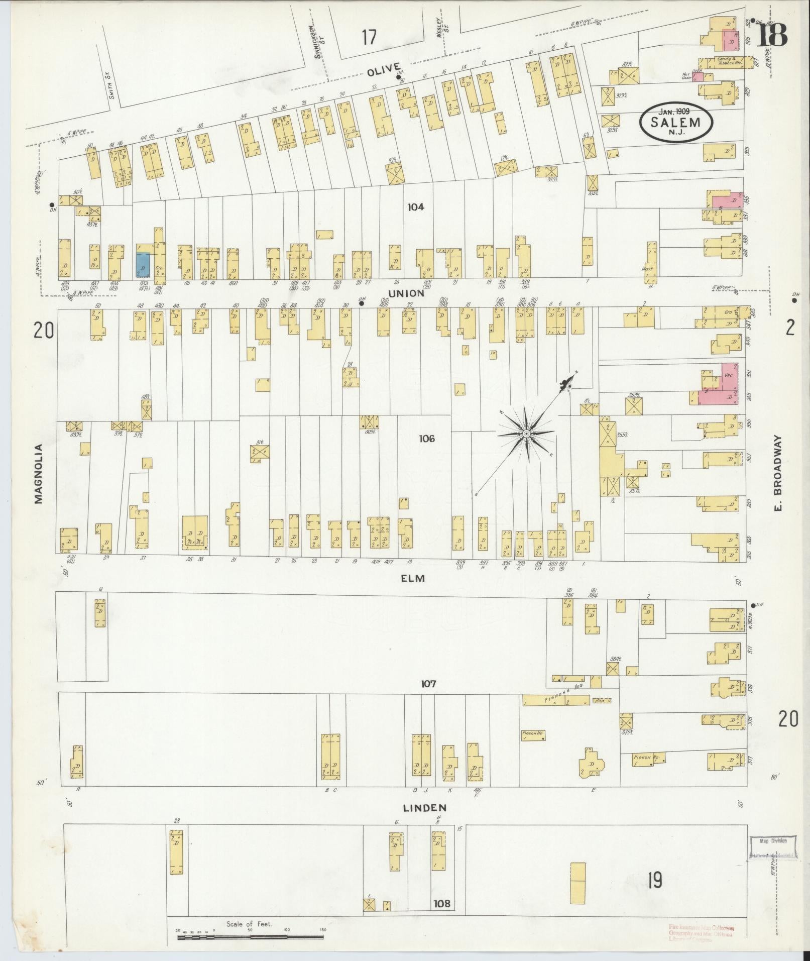 Sanborn Fire Insurance Map from Salem, Salem County, New Jersey (1909), Sheet #0018 - Complete Map Set gallery image, historic Sanborn map, vintage wall art, New Jersey New Jersey