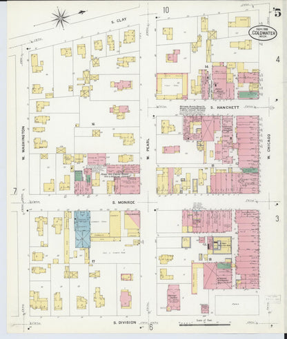 Sanborn Fire Insurance Map from Coldwater, Branch County, Michigan (1908), Sheet #0005 - Complete Map Set gallery image, historic Sanborn map, vintage wall art, Michigan Michigan