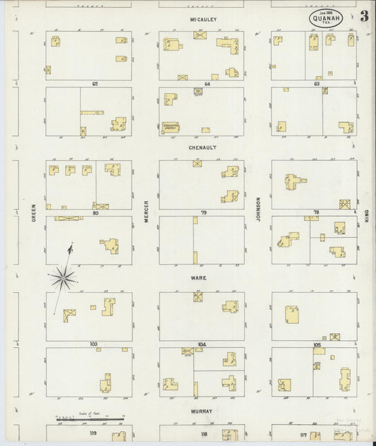 Sanborn Fire Insurance Map from Quanah, Hardeman County, Texas (1898), Sheet #0003 - Historic Sanborn Fire Insurance Map Print, vintage old map wall art, antique decor, genealogy gift, Texas Texas map