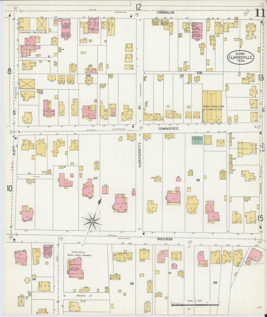 Sanborn Fire Insurance Map from Clarksville, Montgomery County, Tennessee (1903), Sheet #0011 - Historic Sanborn Fire Insurance Map Print, vintage old map wall art, antique decor, genealogy gift, Tennessee Tennessee map