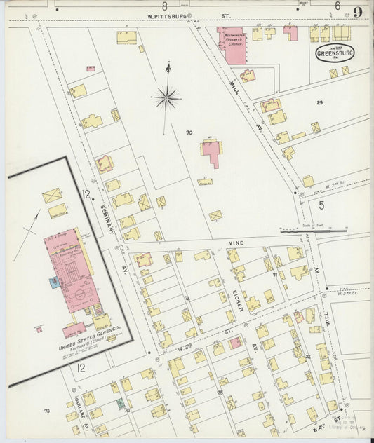 Sanborn Fire Insurance Map from Greensburg, Westmoreland County, Pennsylvania (1897), Sheet #0009 - Historic Sanborn Fire Insurance Map Print, vintage old map wall art, antique decor, genealogy gift, Pennsylvania Pennsylvania map
