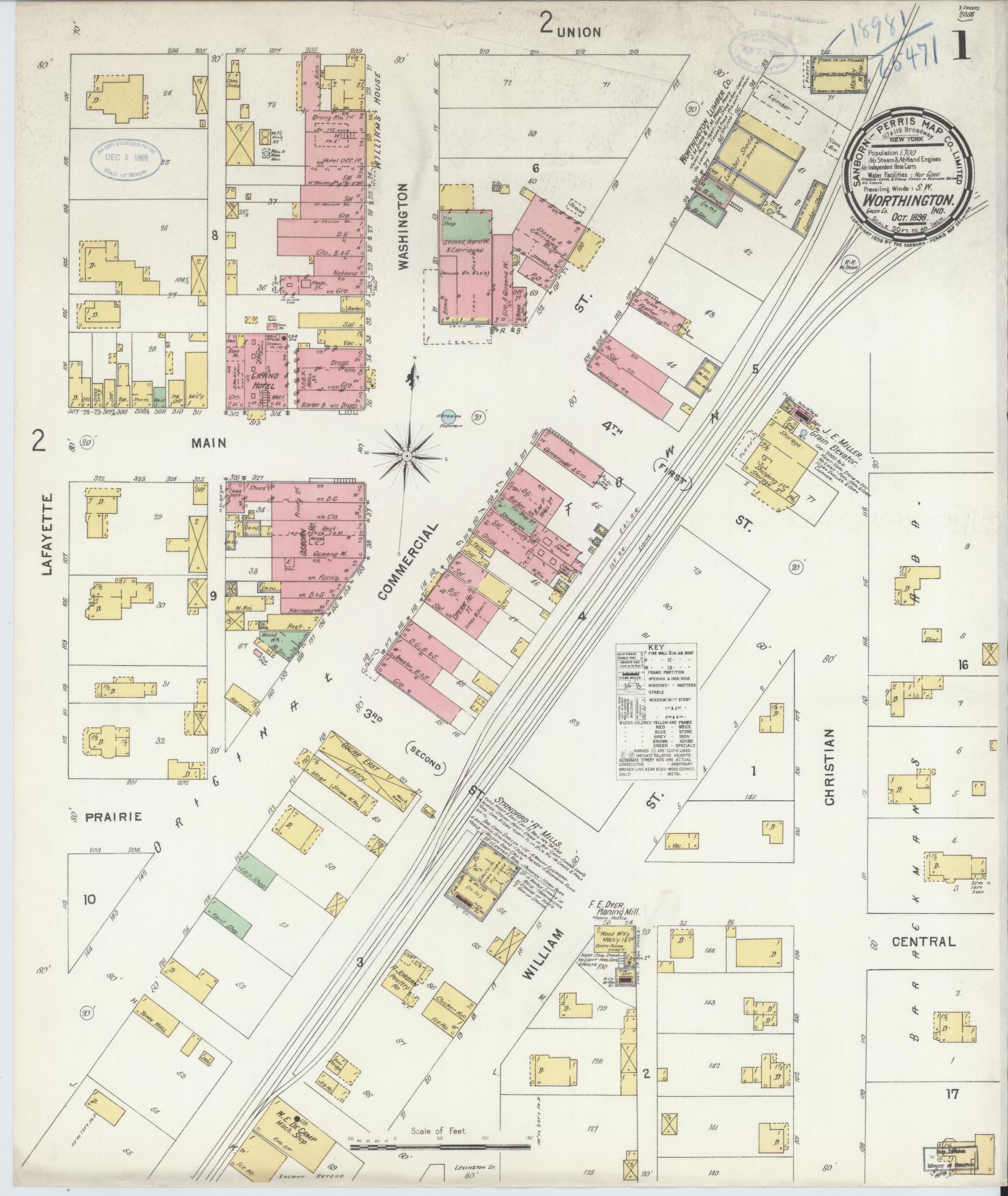 Sanborn Fire Insurance Map from Worthington, Greene County, Indiana (1898), Sheet #0001 - Complete Map Set gallery image, historic Sanborn map, vintage wall art, Indiana Indiana