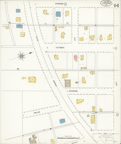 Sanborn Fire Insurance Map from Corona, Riverside County, California (1907), Sheet #0014 - Complete Map Set gallery image, historic Sanborn map, vintage wall art, California California