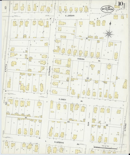 Sanborn Fire Insurance Map from Mount Vernon, Jefferson County, Illinois (1908), Sheet #0010 - Historic Sanborn Fire Insurance Map Print, vintage old map wall art, antique decor, genealogy gift, Illinois Illinois map