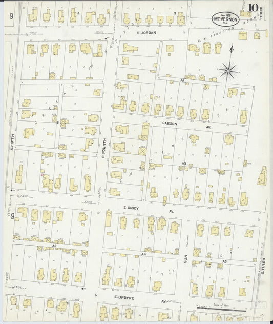 Sanborn Fire Insurance Map from Mount Vernon, Jefferson County, Illinois (1908), Sheet #0010 - Historic Sanborn Fire Insurance Map Print, vintage old map wall art, antique decor, genealogy gift, Illinois Illinois map