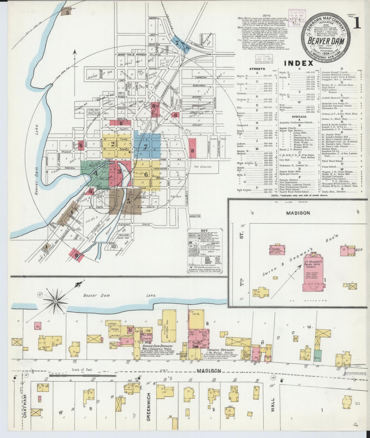 Sanborn Fire Insurance Map from Beaver Dam, Dodge County, Wisconsin (1904), Sheet #0001 - Historic Sanborn Fire Insurance Map Print, vintage old map wall art, antique decor, genealogy gift, Wisconsin Wisconsin map