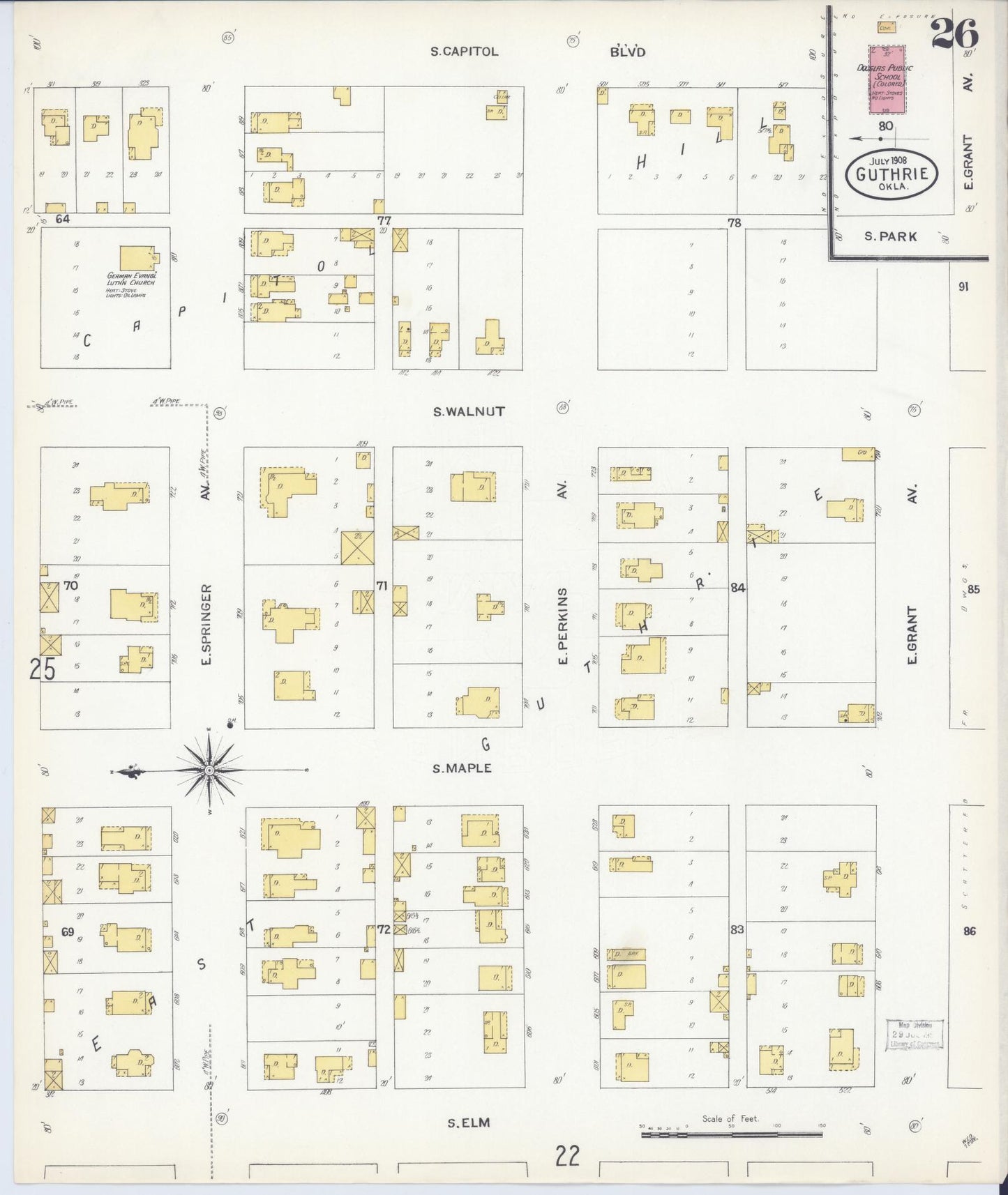 Sanborn Fire Insurance Map from Guthrie, Logan County, Oklahoma (1908), Sheet #0026 - Complete Map Set gallery image, historic Sanborn map, vintage wall art, Oklahoma Oklahoma