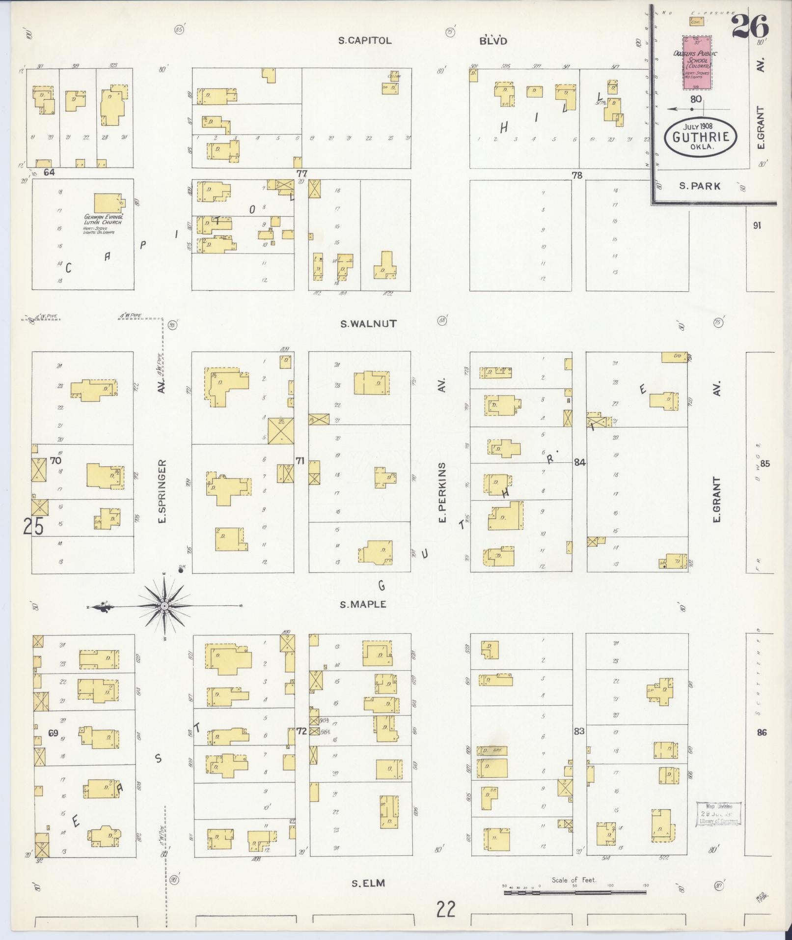 Sanborn Fire Insurance Map from Guthrie, Logan County, Oklahoma (1908), Sheet #0026 - Complete Map Set gallery image, historic Sanborn map, vintage wall art, Oklahoma Oklahoma