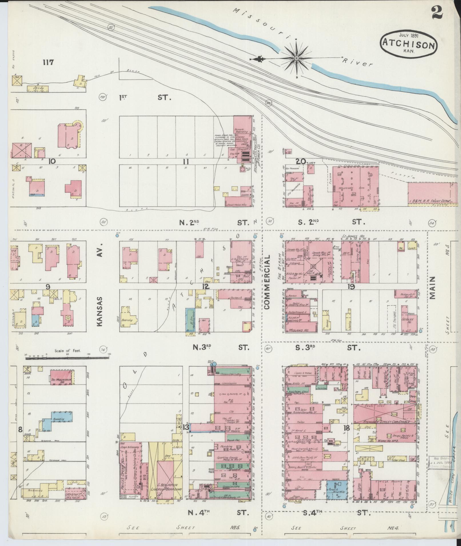 Sanborn Fire Insurance Map from Atchison, Atchison County, Kansas (1891), Sheet #0002 - Complete Map Set gallery image, historic Sanborn map, vintage wall art, Kansas Kansas