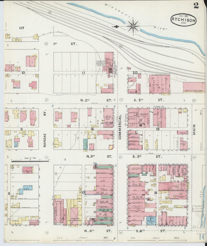 Sanborn Fire Insurance Map from Atchison, Atchison County, Kansas (1891), Sheet #0002 - Complete Map Set gallery image, historic Sanborn map, vintage wall art, Kansas Kansas