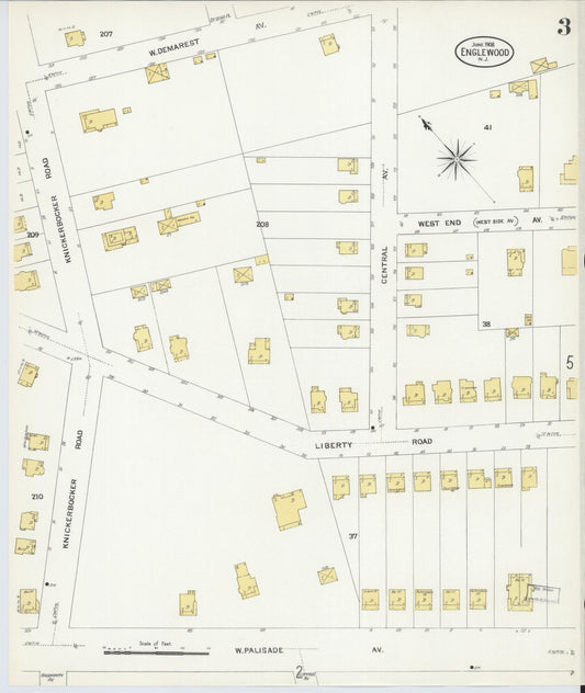 Sanborn Fire Insurance Map from Englewood, Bergen County, New Jersey (1908), Sheet #0003 - Historic Sanborn Fire Insurance Map Print, vintage old map wall art, antique decor, genealogy gift, New Jersey New Jersey map