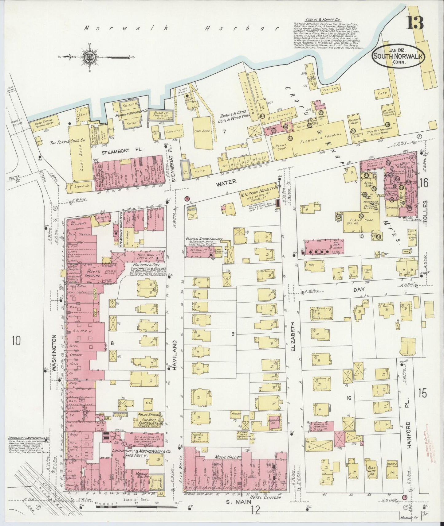 Sanborn Fire Insurance Map from South Norwalk, Fairfield County, Connecticut (1912), Sheet #0013 - Complete Map Set gallery image, historic Sanborn map, vintage wall art, Connecticut Connecticut