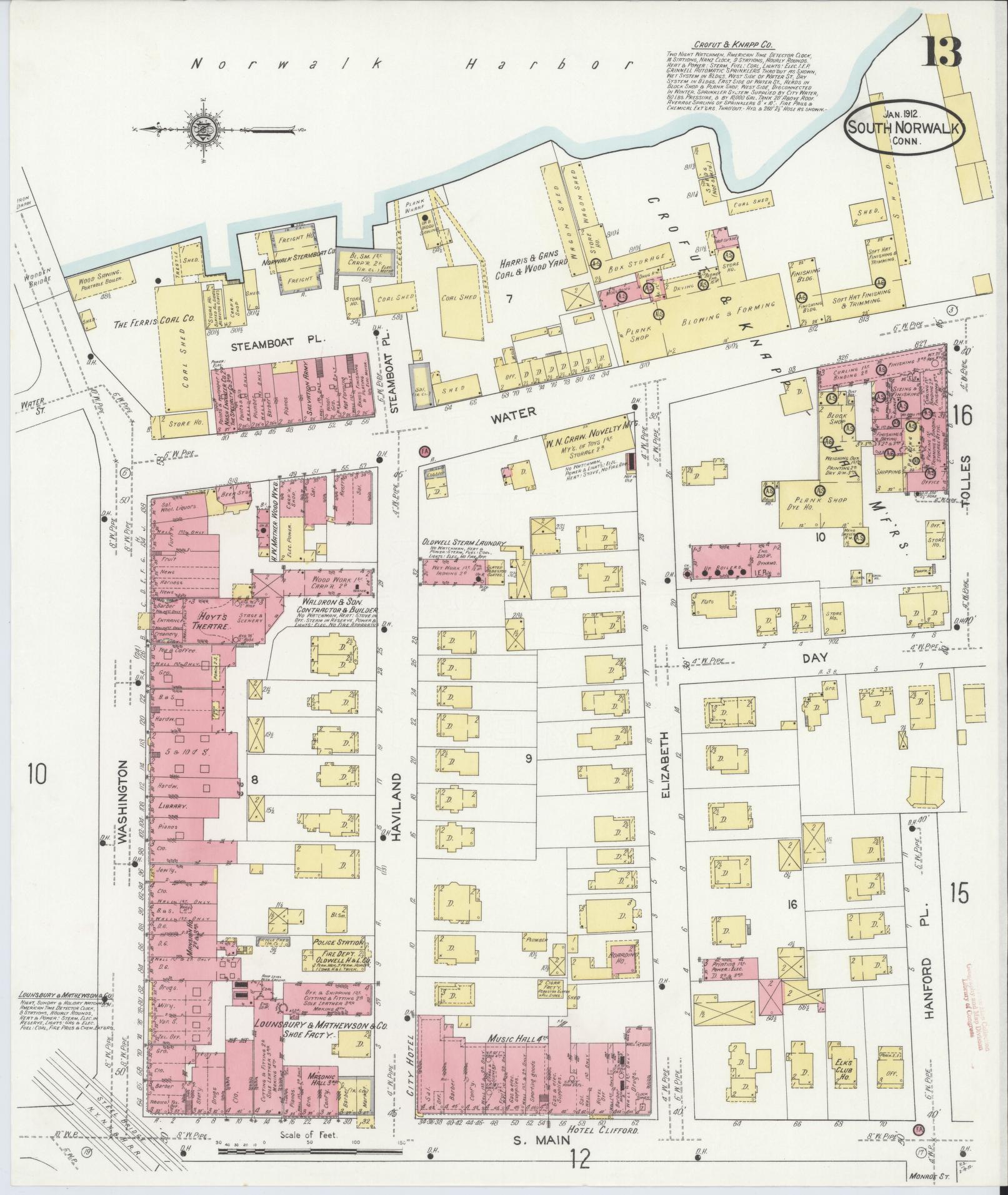 Sanborn Fire Insurance Map from South Norwalk, Fairfield County, Connecticut (1912), Sheet #0013 - Complete Map Set gallery image, historic Sanborn map, vintage wall art, Connecticut Connecticut