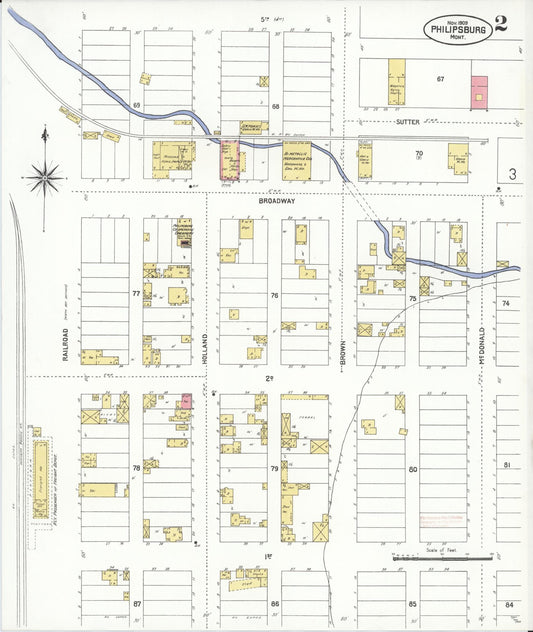 Sanborn Fire Insurance Map from Philipsburg, Granite County, Montana (1909), Sheet #0002 - Historic Sanborn Fire Insurance Map Print, vintage old map wall art, antique decor, genealogy gift, Montana Montana map