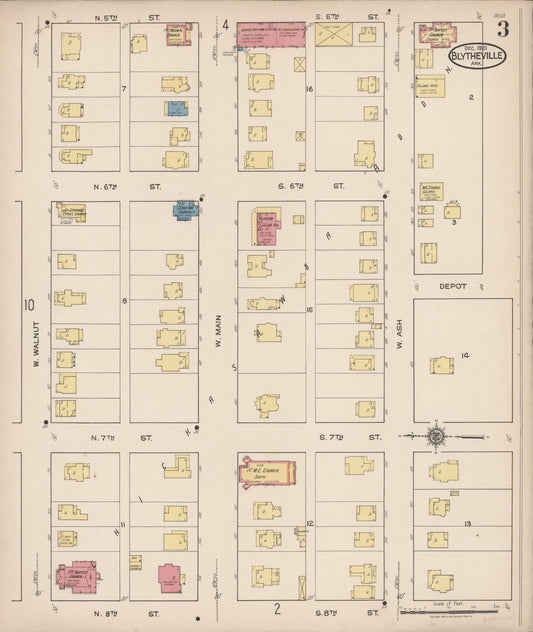 Sanborn Fire Insurance Map from Blytheville, Mississippi County, Arkansas (1921), Sheet #0003 - Historic Sanborn Fire Insurance Map Print, vintage old map wall art, antique decor, genealogy gift, Blytheville Mississippi map