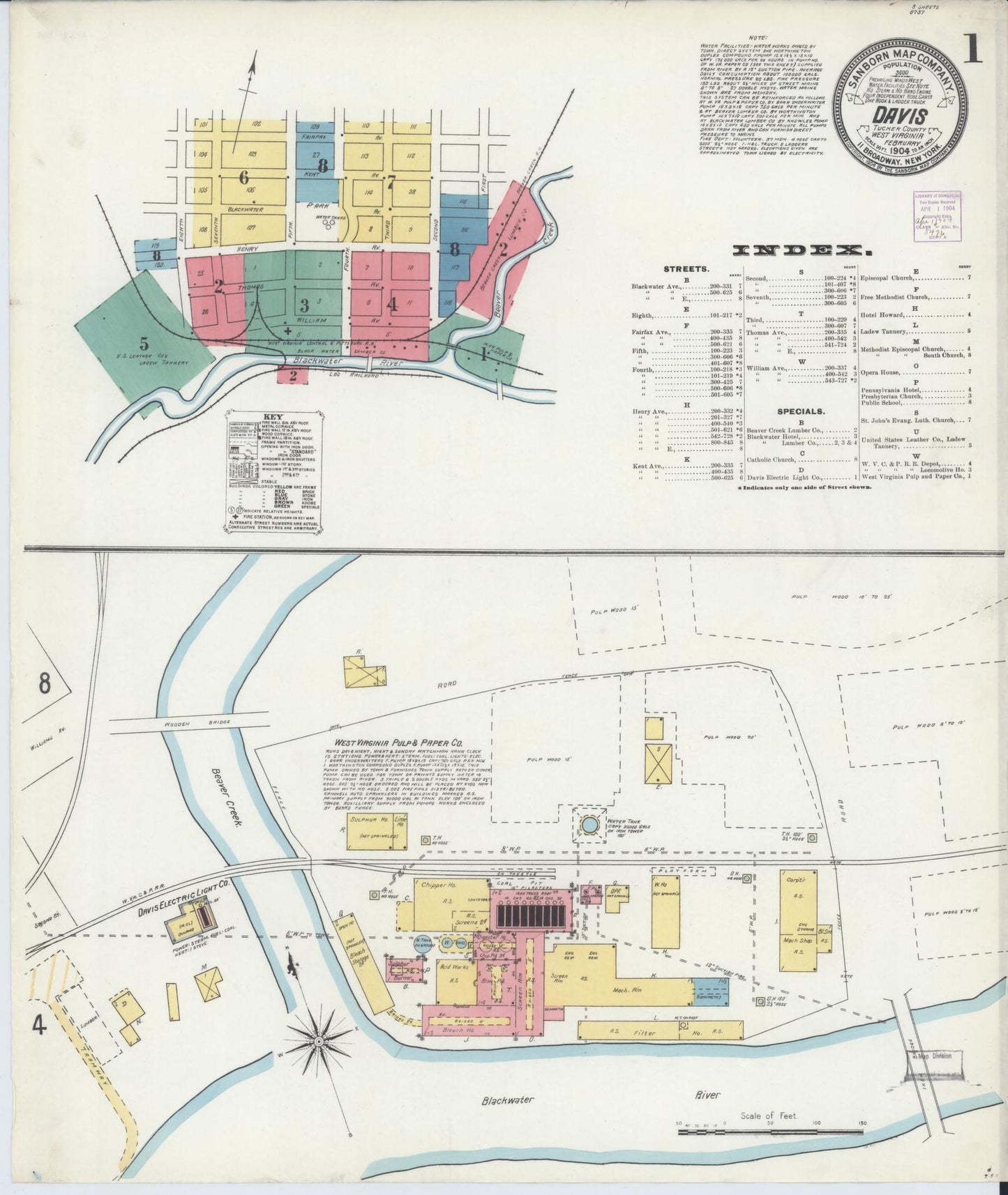 Sanborn Fire Insurance Map from Davis, Tucker County, West Virginia (1904), Sheet #0001 - Complete Map Set gallery image, historic Sanborn map, vintage wall art, West Virginia West Virginia
