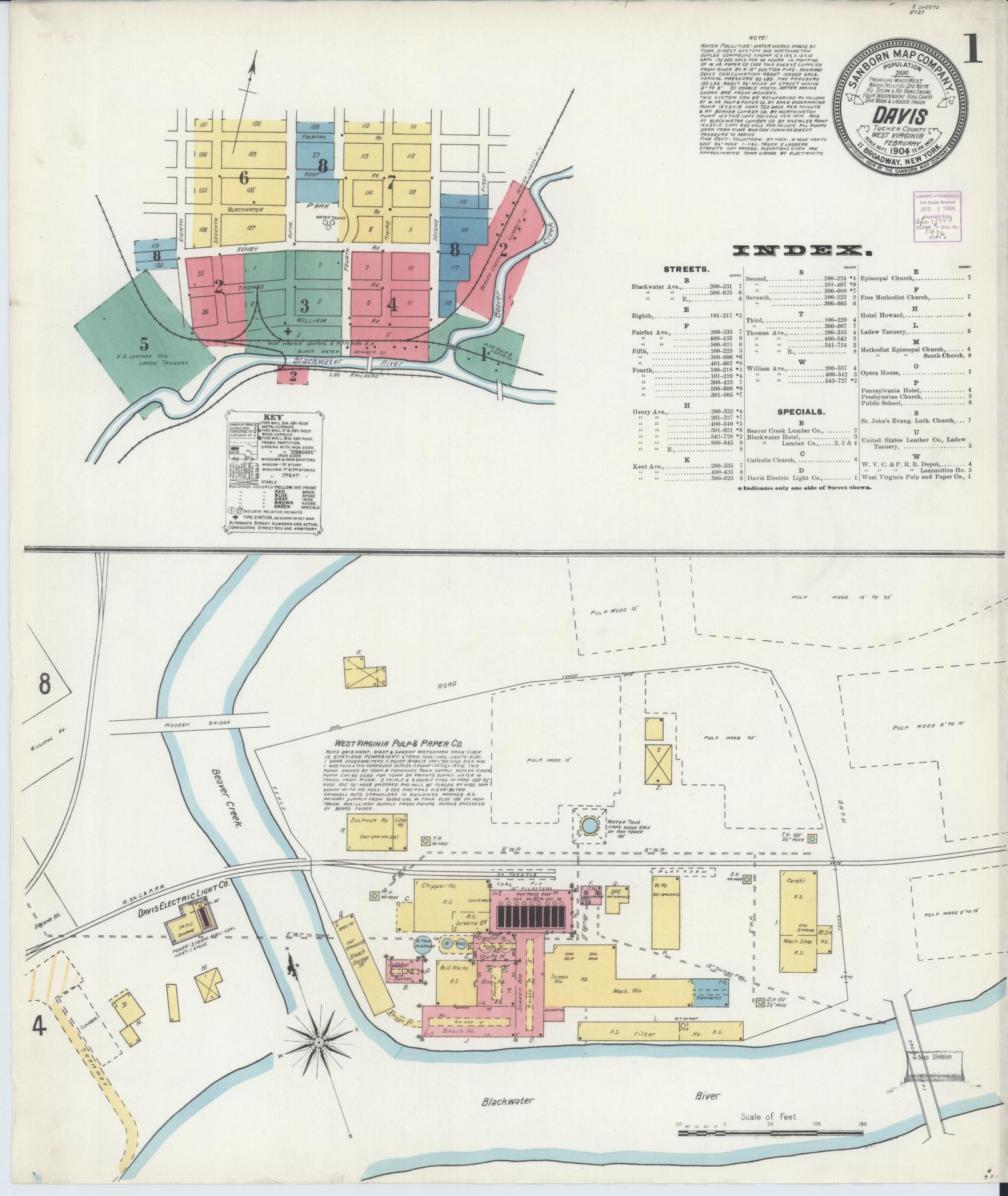 Sanborn Fire Insurance Map from Davis, Tucker County, West Virginia (1904), Sheet #0001 - Complete Map Set gallery image, historic Sanborn map, vintage wall art, West Virginia West Virginia
