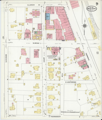Sanborn Fire Insurance Map from West Point, Clay County, Mississippi (1910), Sheet #0009 - Complete Map Set gallery image, historic Sanborn map, vintage wall art, Mississippi Mississippi