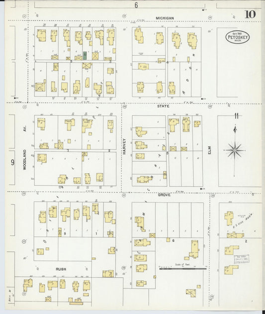 Sanborn Fire Insurance Map from Petoskey, Emmet County, Michigan (1901), Sheet #0010 - Historic Sanborn Fire Insurance Map Print, vintage old map wall art, antique decor, genealogy gift, Michigan Michigan map