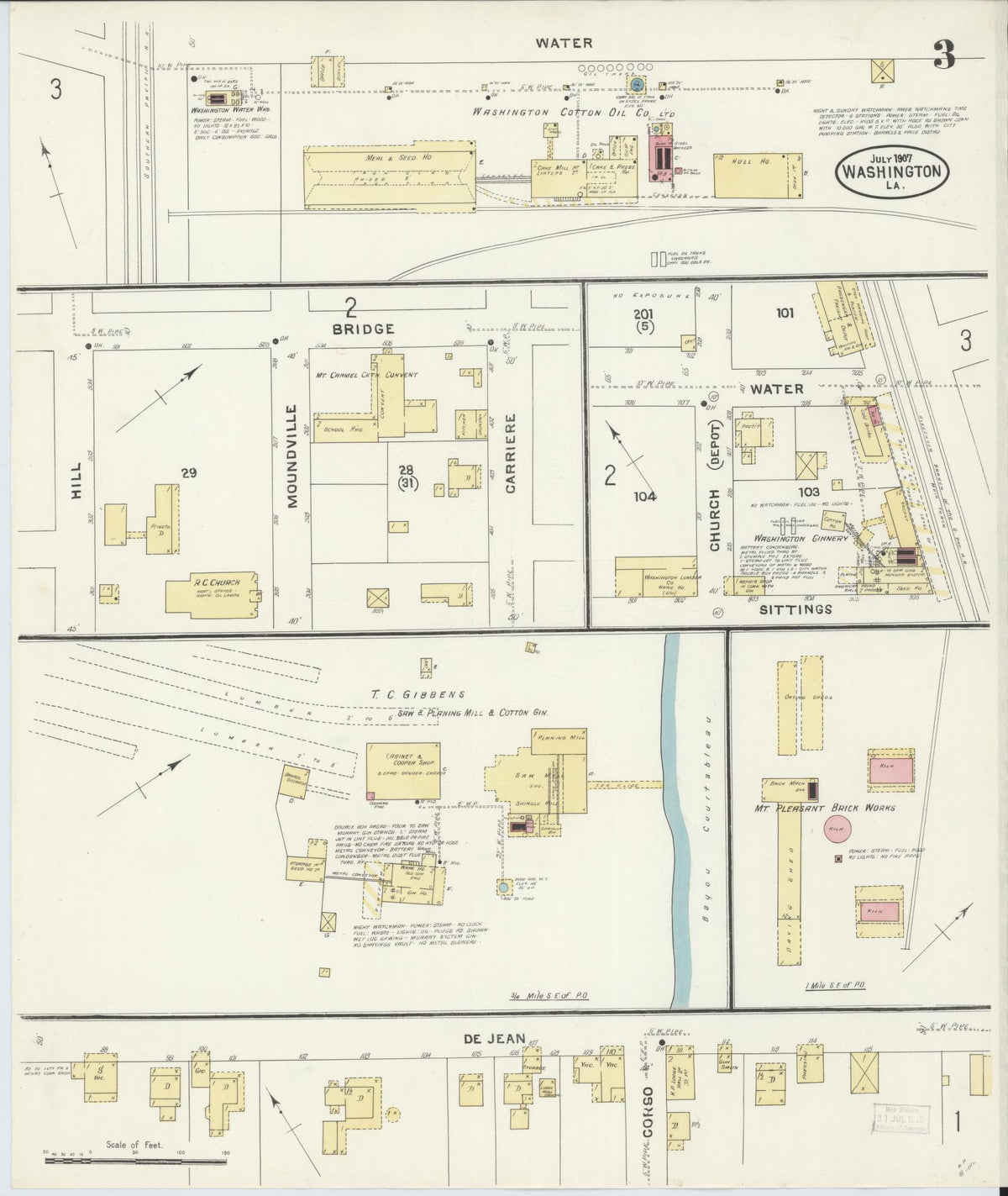 Sanborn Fire Insurance Map from Washington, Saint Landry Parish, Louisiana (1907), Sheet #0003 - Complete Map Set gallery image, historic Sanborn map, vintage wall art, Washington Washington