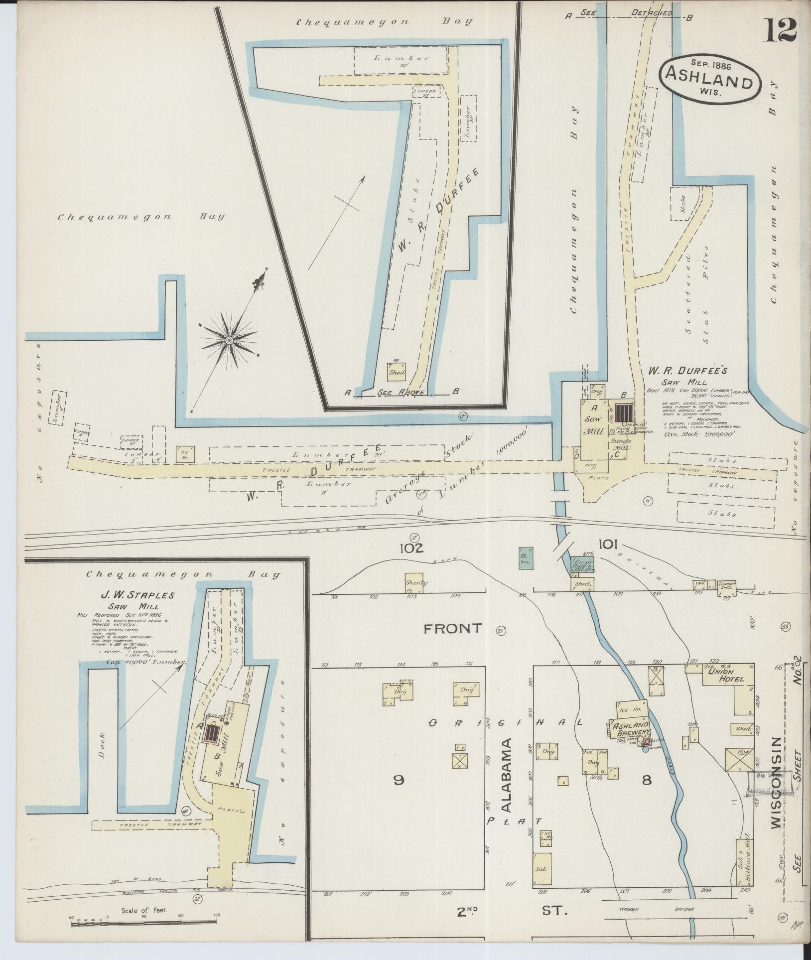 Sanborn Fire Insurance Map from Ashland, Ashland County, Wisconsin (1886), Sheet #0012 - Complete Map Set gallery image, historic Sanborn map, vintage wall art, Wisconsin Wisconsin