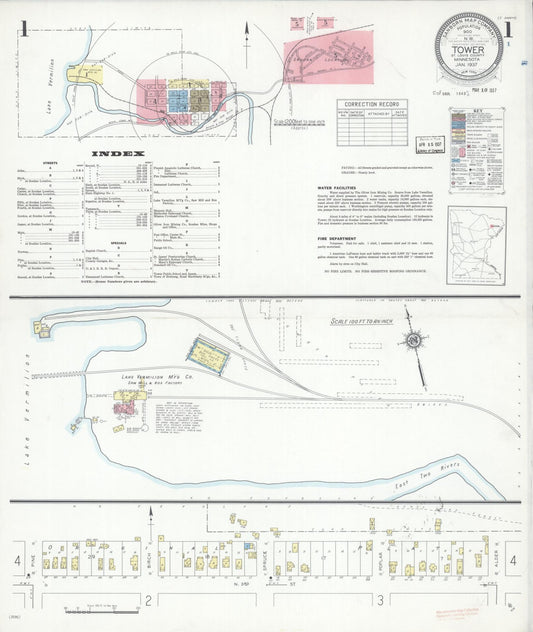 Sanborn Fire Insurance Map from Tower, Saint Louis County, Minnesota (1937), Sheet #0001 - Historic Sanborn Fire Insurance Map Print, vintage old map wall art, antique decor, genealogy gift, Minnesota Minnesota map