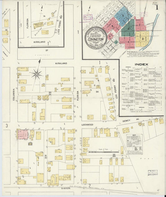 Sanborn Fire Insurance Map from Covington, Saint Tammany Parish, Louisiana (1909), Sheet #0001 - Complete Map Set gallery image, historic Sanborn map, vintage wall art, Louisiana Louisiana