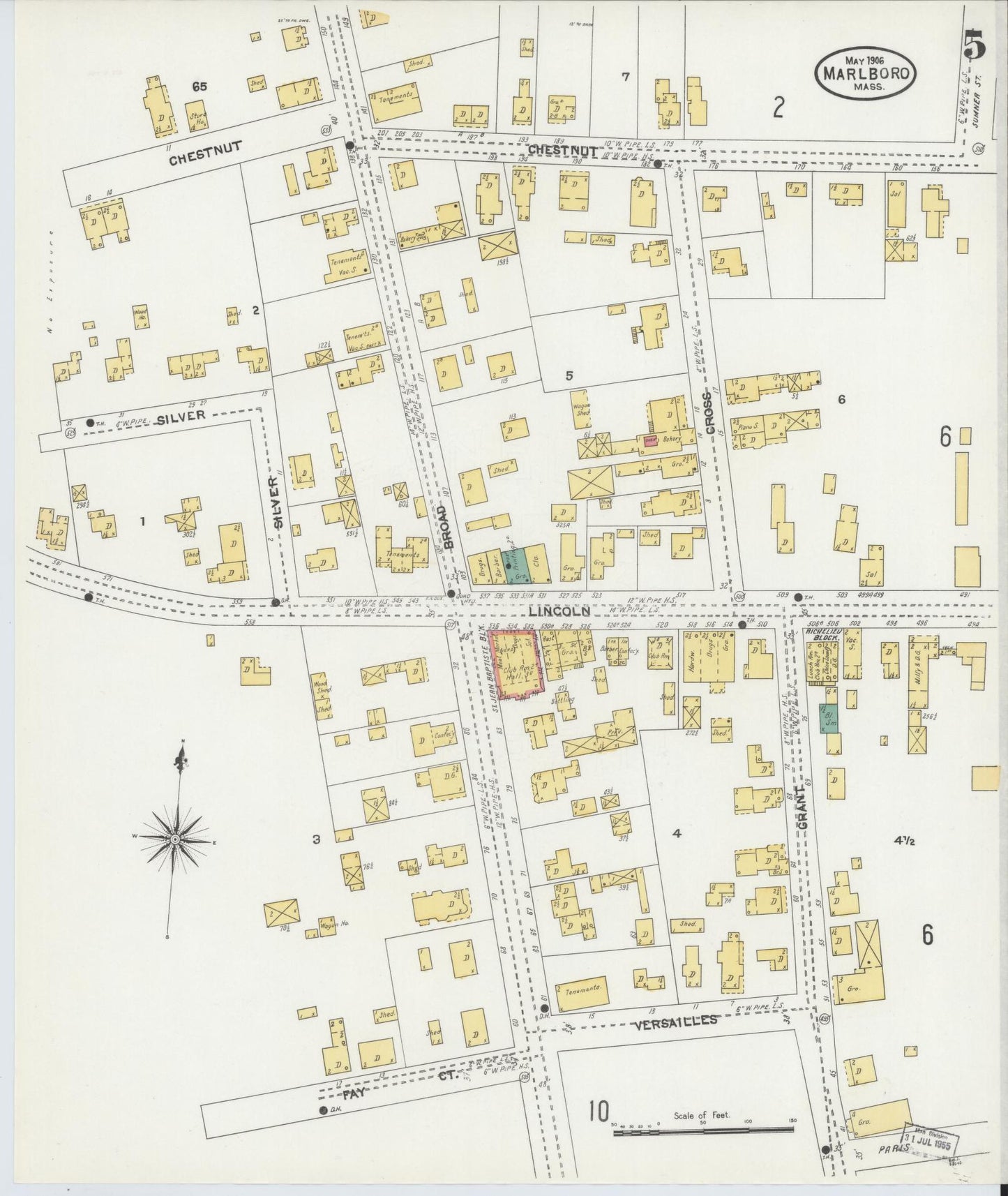 Sanborn Fire Insurance Map from Marlborough, Middlesex County, Massachusetts (1906), Sheet #0005 - Complete Map Set gallery image, historic Sanborn map, vintage wall art, Massachusetts Massachusetts