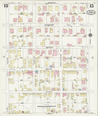 Sanborn Fire Insurance Map from Laredo, Webb County, Texas (1925), Sheet #0015 - Complete Map Set gallery image, historic Sanborn map, vintage wall art, Texas Texas