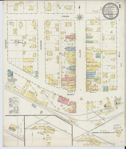Sanborn Fire Insurance Map from Clinton, Rock County, Wisconsin (1894), Sheet #0001 - Historic Sanborn Fire Insurance Map Print, vintage old map wall art, antique decor, genealogy gift, Wisconsin Wisconsin map