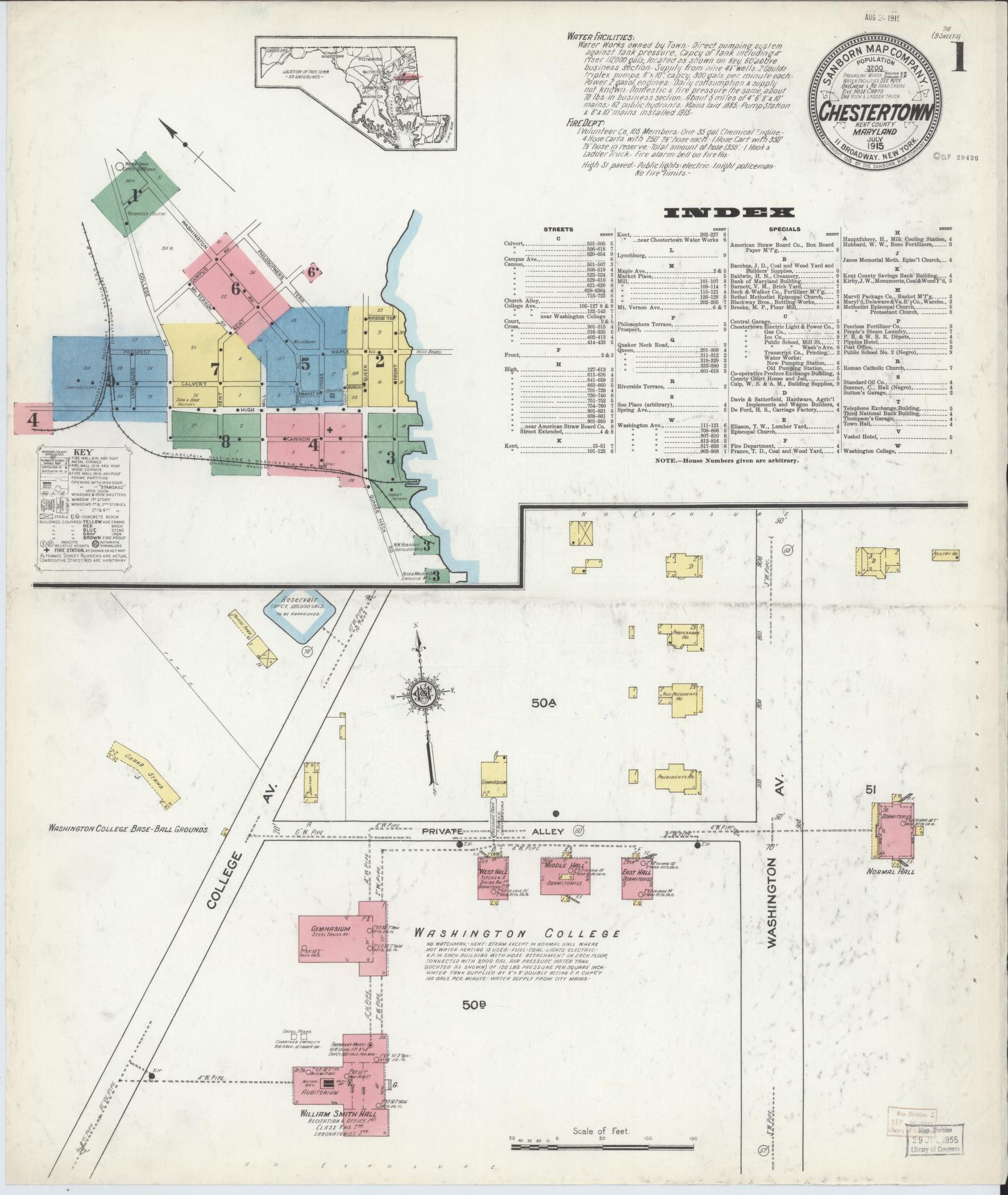 Sanborn Fire Insurance Map from Chestertown, Kent County, Maryland (1915), Sheet #0001 - Complete Map Set gallery image, historic Sanborn map, vintage wall art, Maryland Maryland