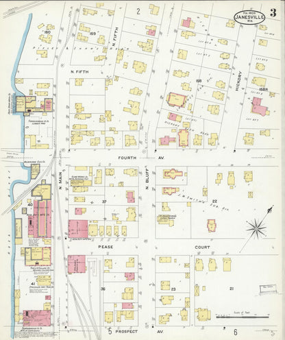 Sanborn Fire Insurance Map from Janesville, Rock County, Wisconsin (1909), Sheet #0003 - Complete Map Set gallery image, historic Sanborn map, vintage wall art, Wisconsin Wisconsin