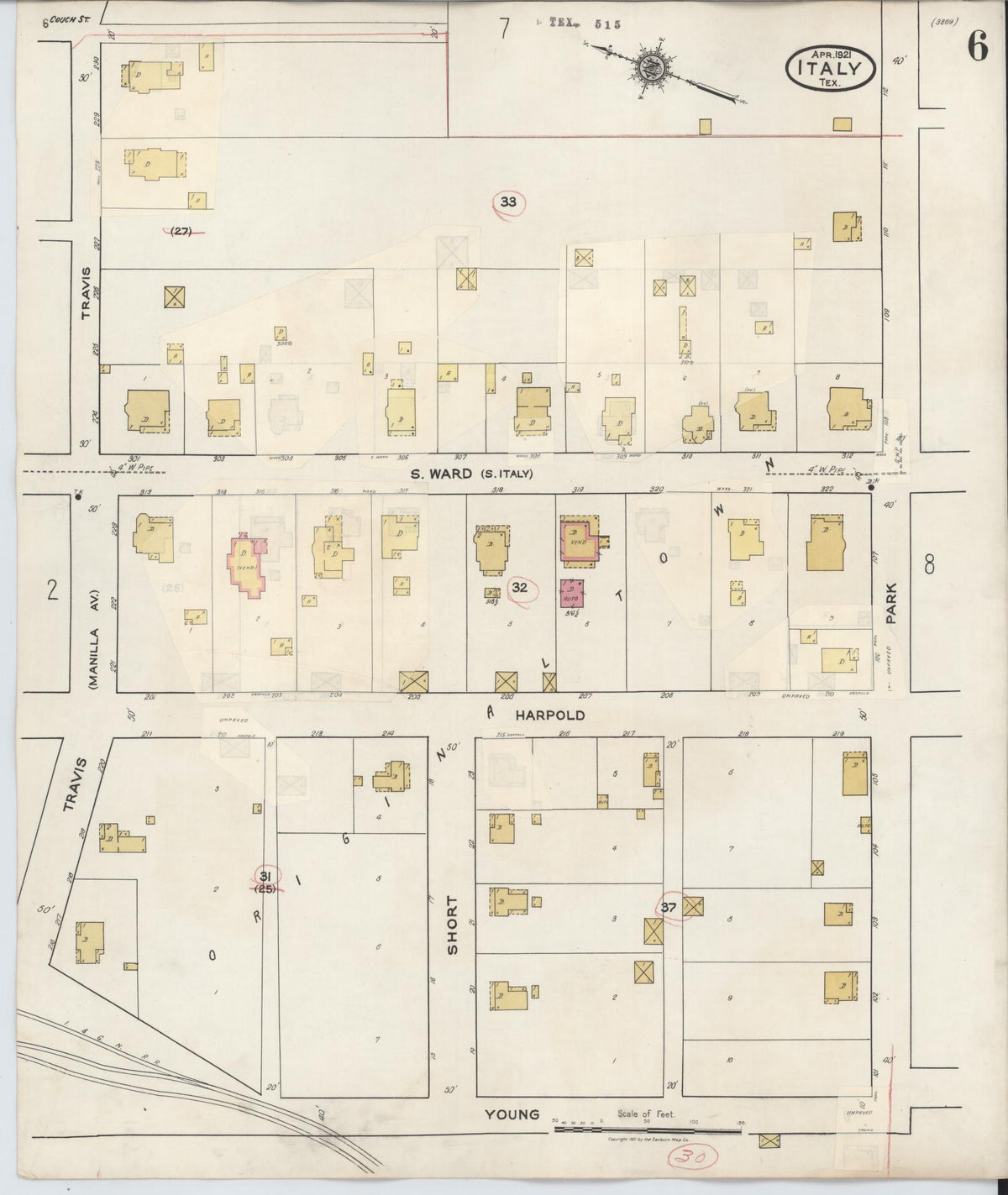 Sanborn Fire Insurance Map from Italy, Ellis County, Texas (1944), Sheet #0006 - Complete Map Set gallery image, historic Sanborn map, vintage wall art, Texas Texas
