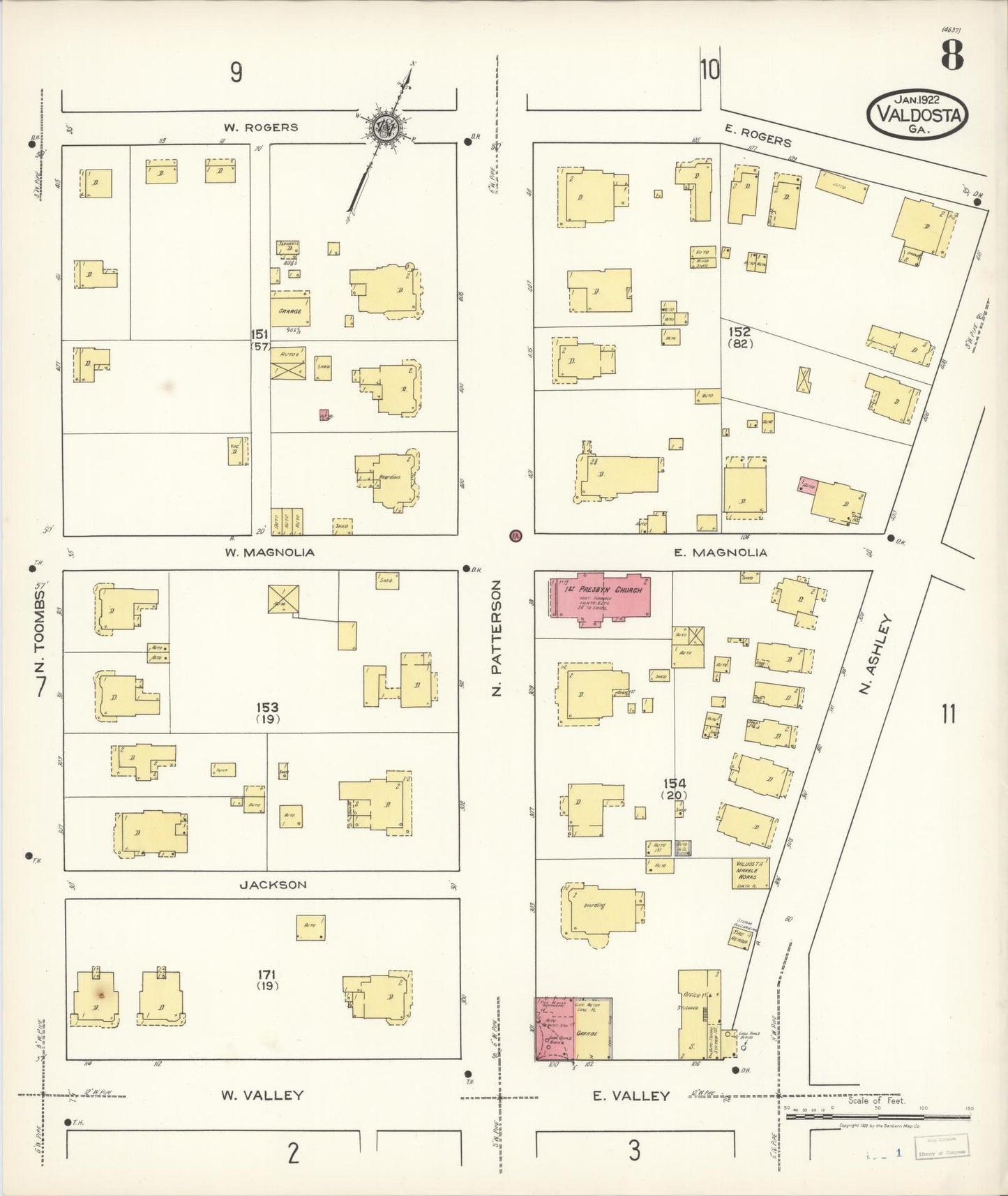 Sanborn Fire Insurance Map from Valdosta, Lowndes County, Georgia (1922), Sheet #0008 - Complete Map Set gallery image, historic Sanborn map, vintage wall art, Georgia Georgia