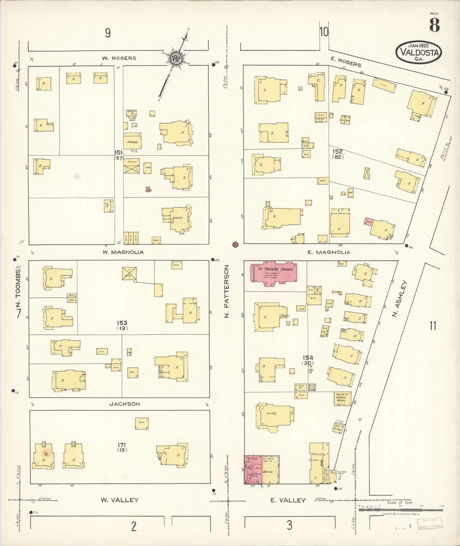 Sanborn Fire Insurance Map from Valdosta, Lowndes County, Georgia (1922), Sheet #0008 - Complete Map Set gallery image, historic Sanborn map, vintage wall art, Georgia Georgia
