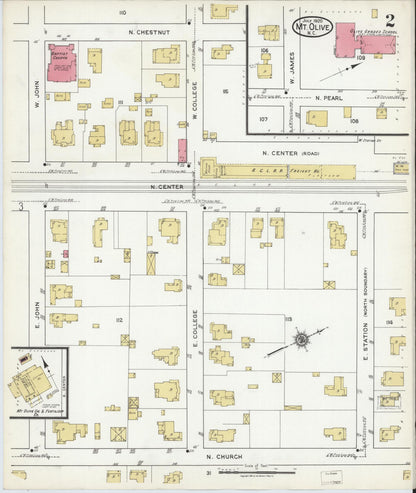 Sanborn Fire Insurance Map from Mount Olive, Wayne County, North Carolina (1920), Sheet #0002 - Historic Sanborn Fire Insurance Map Print, vintage old map wall art, antique decor, genealogy gift, North Carolina North Carolina map
