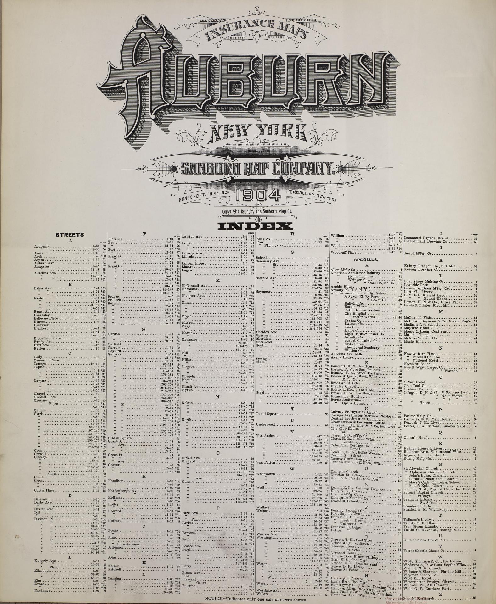 Sanborn Fire Insurance Map from Auburn, Cayuga County, New York. (1904) – Historic Sanborn Fire Insurance Map Print