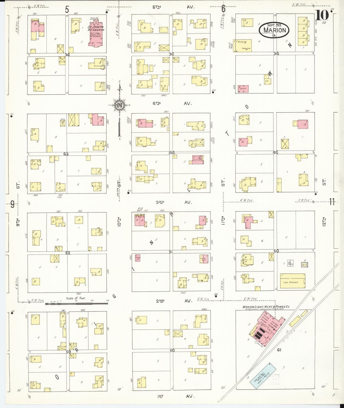 Sanborn Fire Insurance Map from Marion, Linn County, Iowa (1913), Sheet #0010 - Historic Sanborn Fire Insurance Map Print