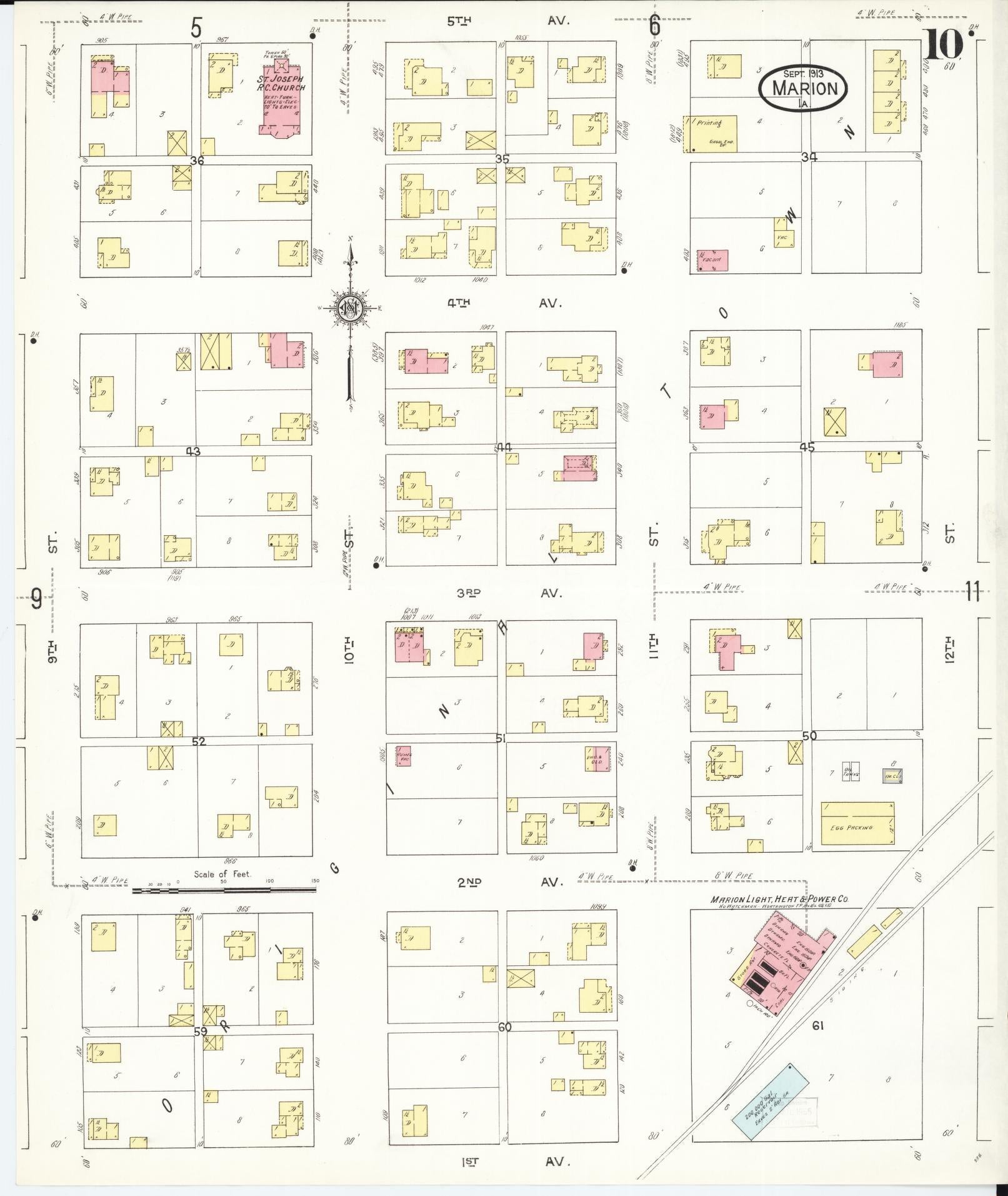 Sanborn Fire Insurance Map from Marion, Linn County, Iowa (1913), Sheet #0010 - Historic Sanborn Fire Insurance Map Print