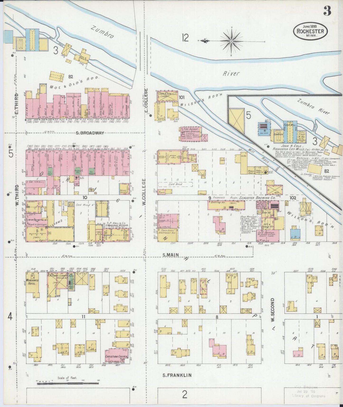 Sanborn Fire Insurance Map from Rochester, Olmsted County, Minnesota (1899), Sheet #0003 - Complete Map Set gallery image, historic Sanborn map, vintage wall art, Minnesota Minnesota