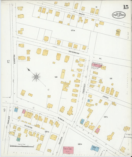 Sanborn Fire Insurance Map from Port Jervis, Orange County, New York (1905), Sheet #0015 - Historic Sanborn Fire Insurance Map Print, vintage old map wall art, antique decor, genealogy gift, New York New York map