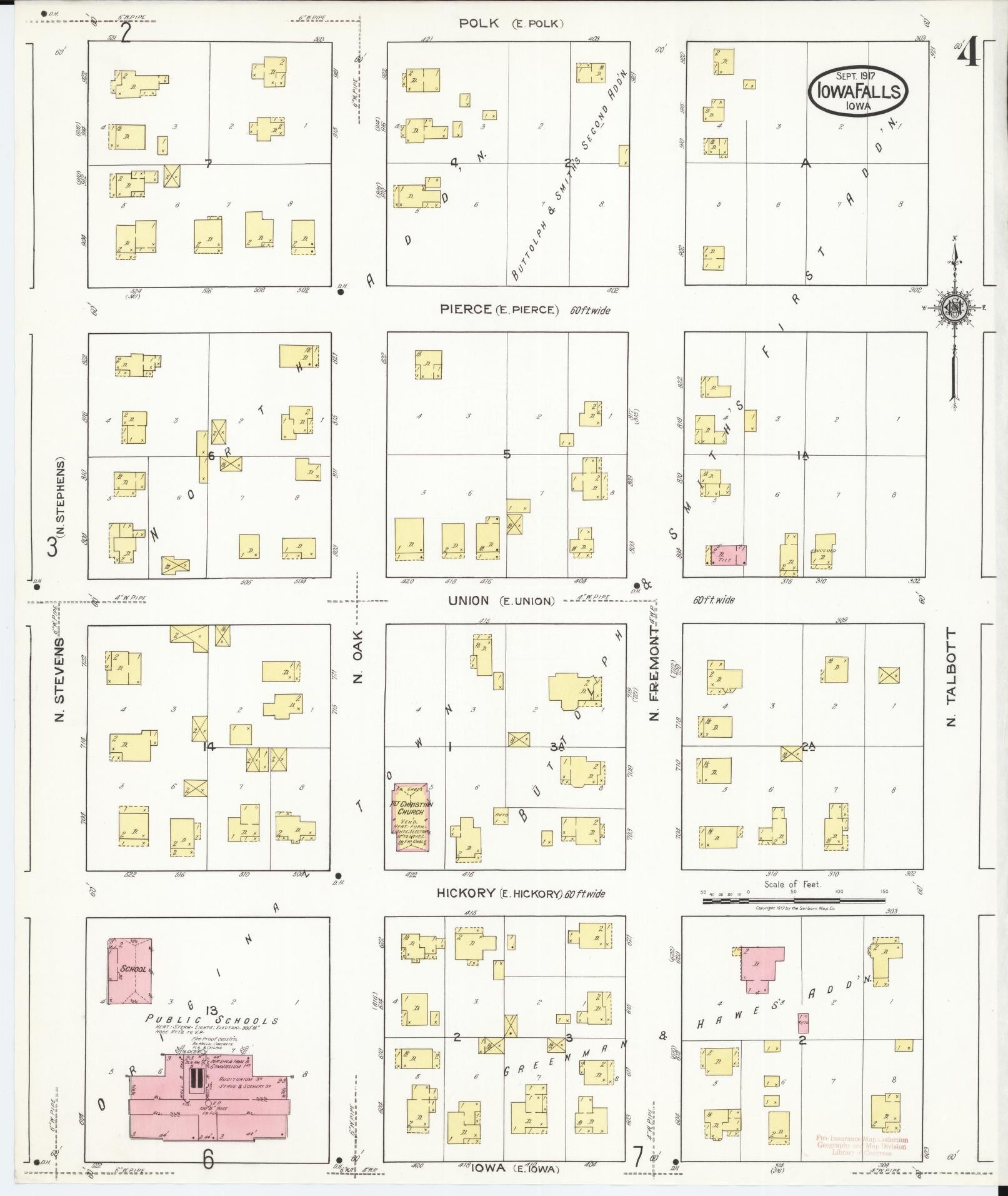 Sanborn Fire Insurance Map from Iowa Falls, Hardin County, Iowa (1917), Sheet #0004 - Historic Sanborn Fire Insurance Map Print, vintage old map wall art